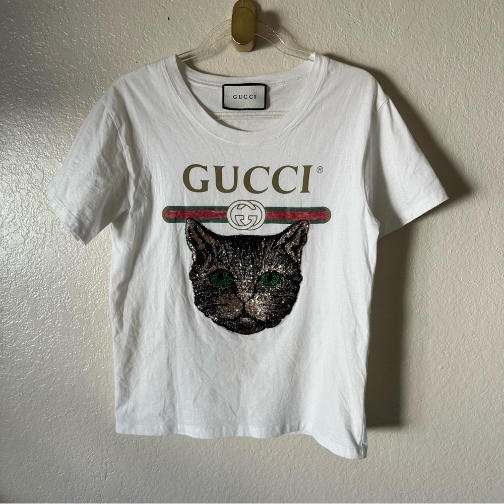 Authentic Gucci LOGO T-SHIRT WITH MYSTIC CAT IN WHITE size XS - Picture 8 of 10